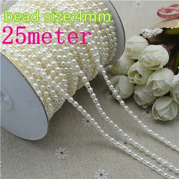 2 Metri de fildeș 4mm Rotund ABS Perle Lanț| Rochie de Nunta DIY Decorare|Îmbrăcăminte de Frontieră Decorative